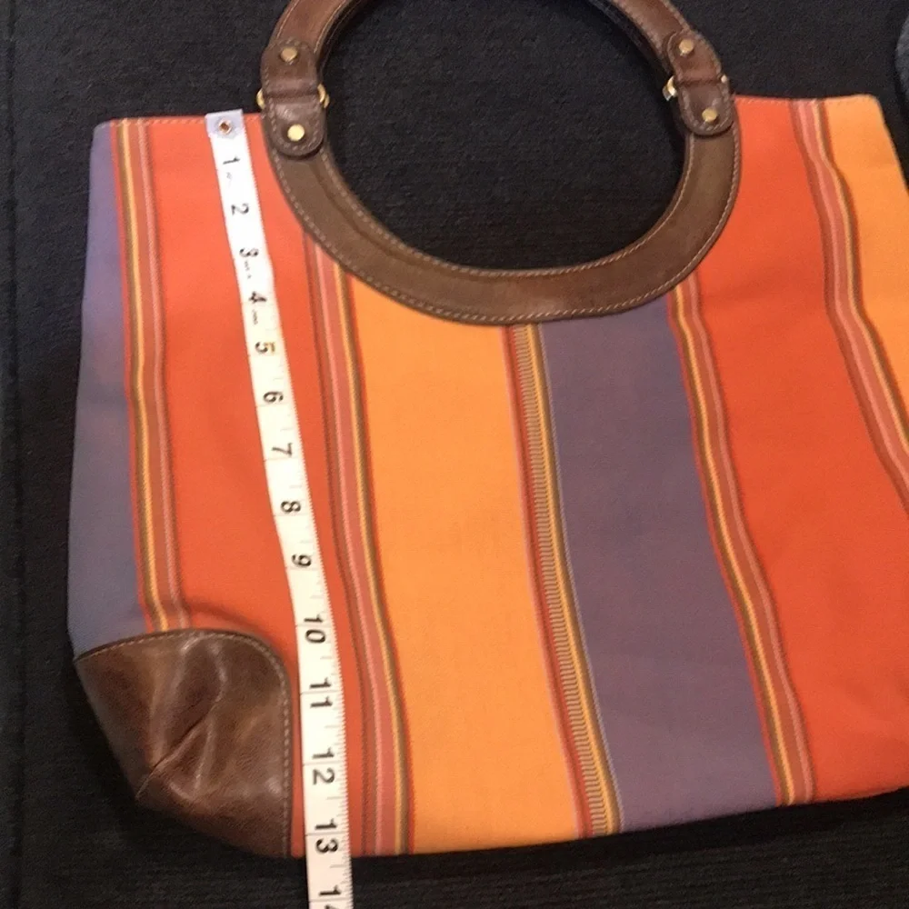NWOT Nine West Striped Canvas Hobo Tote w/Faux Leather Trim